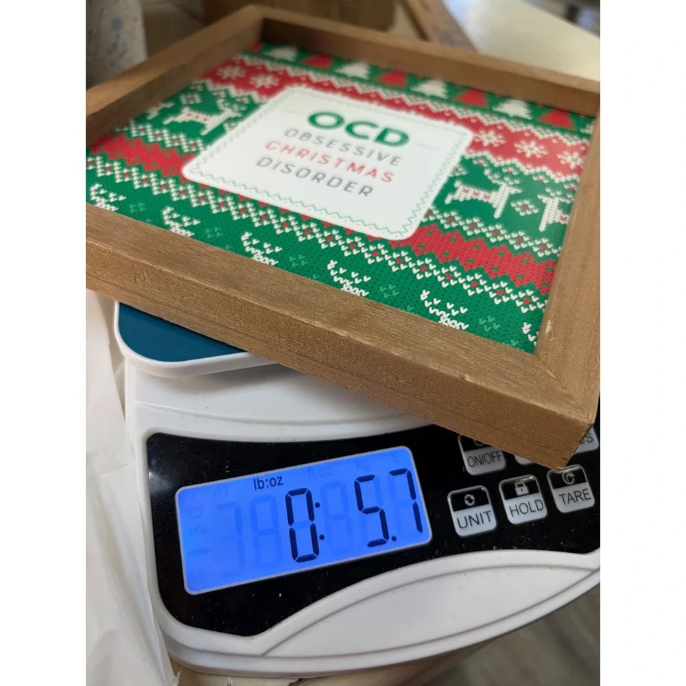 OCD Obsessive Christmas Disorder Wood Framed Sign Holiday Decor 7x7 Reindeer